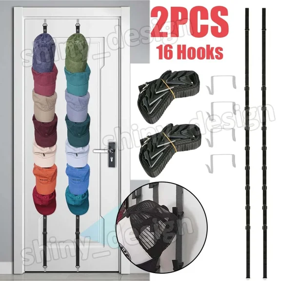 FLINT- 2Pcs Baseball Cap Hat Rack Wall Door Hanger Holder Storage Organizer 16 Hooks