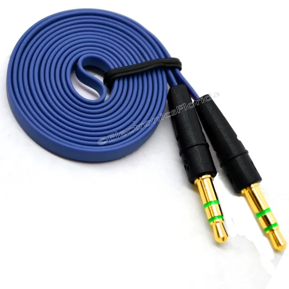 FLINT- 3.5Mm Flat Aux Stereo Audio Cable, Male To Male, Ipod, Car, Phone Blue Usa Stock
