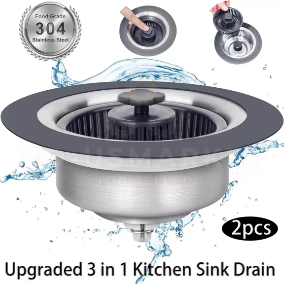 FLINT- 3 In 1 Kitchen Sink Drain Strainer And Stopper Combo Pop Up Sink Stopper Drain