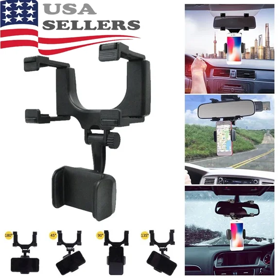 FLINT- 360 Car Phone Holder Rotatable, Retractable Rearview Mirror Mount Universal Us