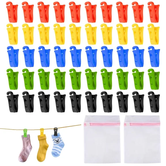 FLINT - 50Pcs Sock Clips For Washing Machine And Dryer, Sock Clips With Hooks,Sock Holde