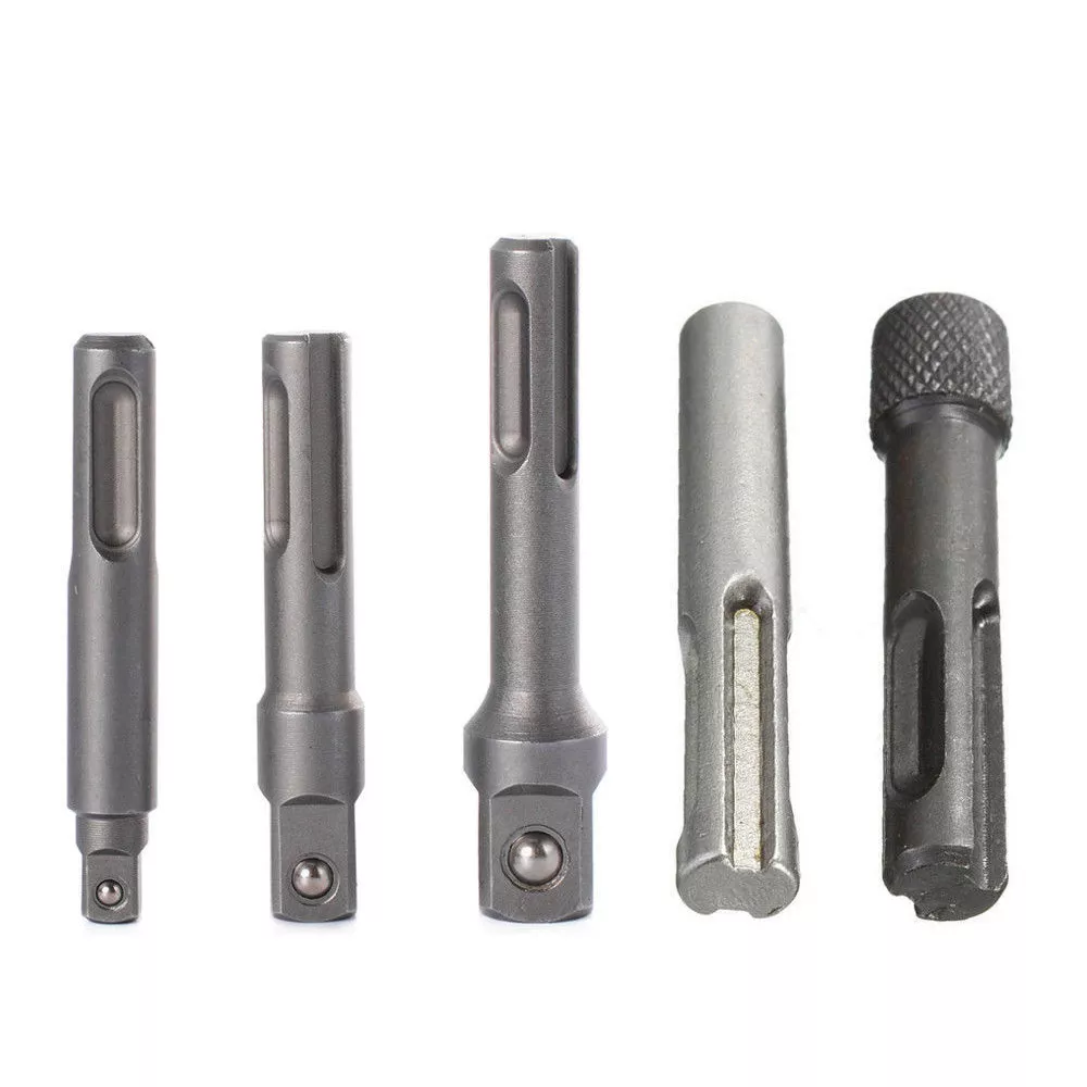 FLINT- 5Pcs Sds Plus 1/4 Hex Socket Driver Hammer Drill Bit Chuck Adaptor Bar Kit Set