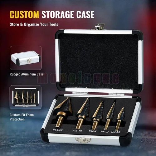 FLINT - 6 Pcs Step Drill Bit Set Unibit Titanium Coated High Speed Steel Step Drill Bits