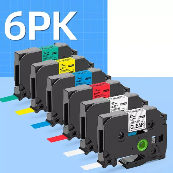 FLINT - 6Pk 12Mm Label Tape For Brother P-Touch Cube H110 Tz-231 Tze-231 Black On Color