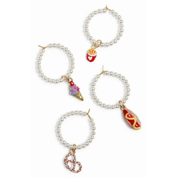 FLINT- $86 - Susan Alexandra Snack Set Of 4 Imitation Pearl Wine Glass Charms