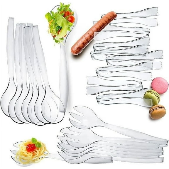 FLINT- 9 Piece Plastic Kitchen Serving Utensils Set 10'' Spoon 10'' Fork 6'' Tongs