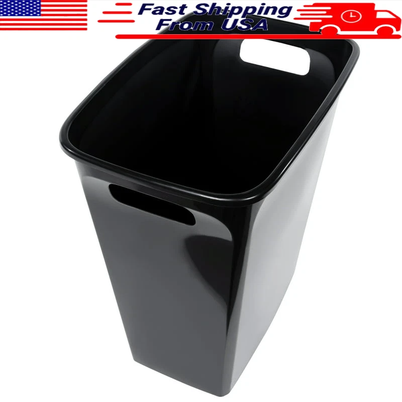 FLINT - Black 8.8Gallon Slim Plastic Office Trash Can Wastebaskets With Carry Handles