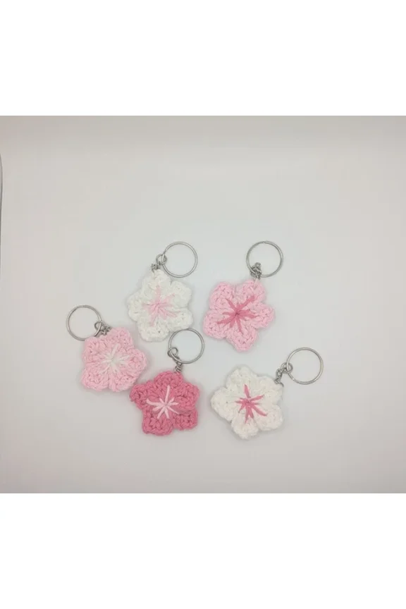 - Crochet Cherry Blossom Key Chain - Perfect For Bag Accessory