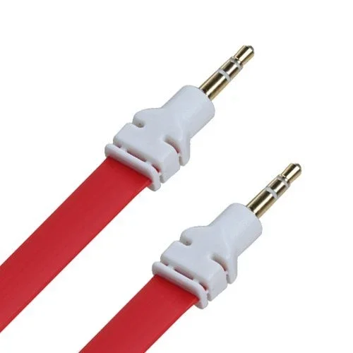FLINT- Flat Tangle Free 3.5Mm Plug Male To Male Stereo Auxiliary Aux Cable (3Ft) - Red