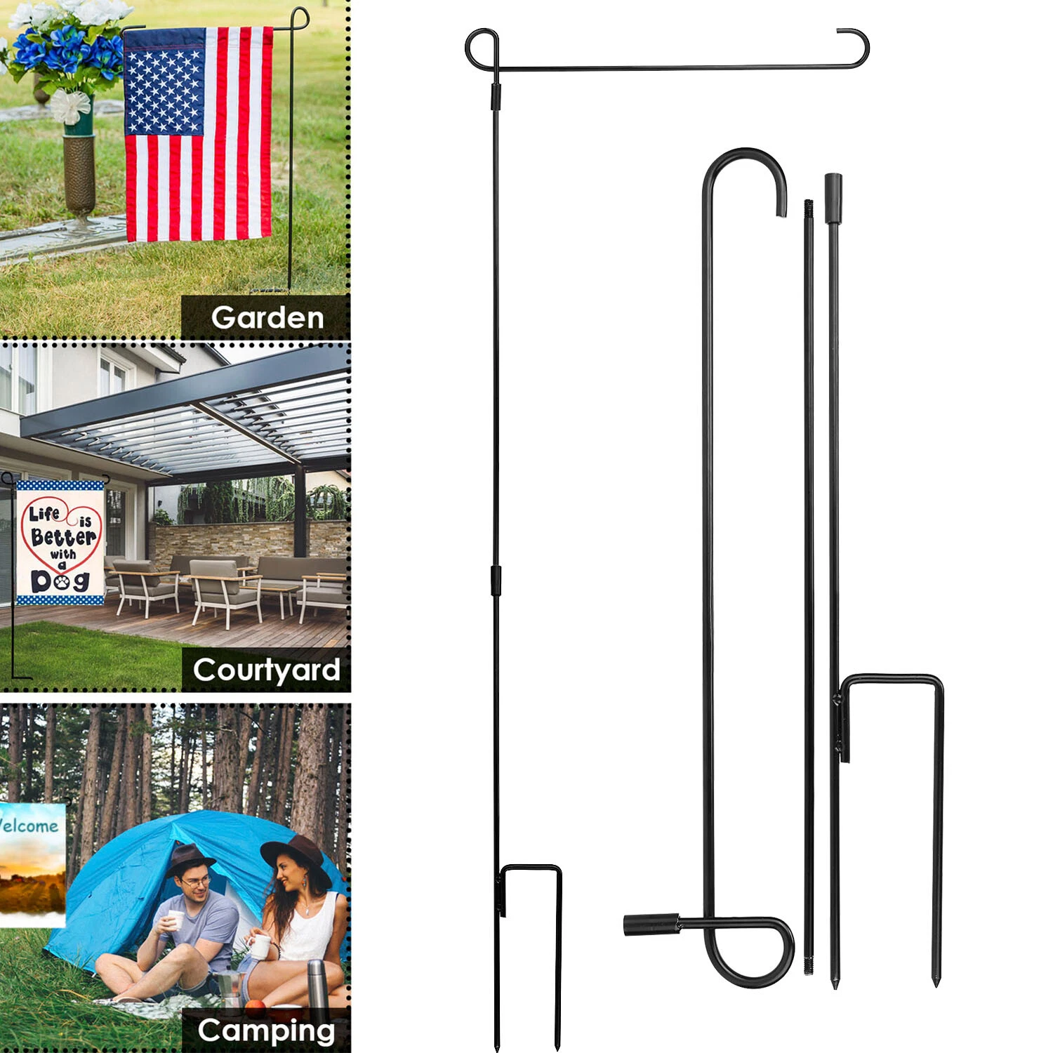 FLINT - Garden Metal Iron Flag Pole Stand Banner Holder Stake For 12"X18" Flag Yard Lawn