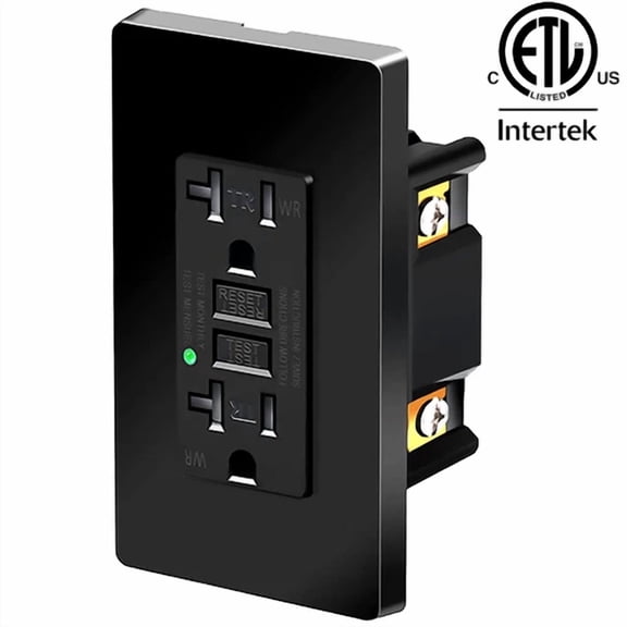 FLINT - Gfci Outlet 20Amp Tamper Resistant Weather Resistant Receptacle With Plate Black