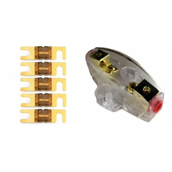 FLINT- Imc Audio 70 Amp Mini Anl And 5 Fuses Fuse Holder 4 6 8 Gauge Car Audio Gold