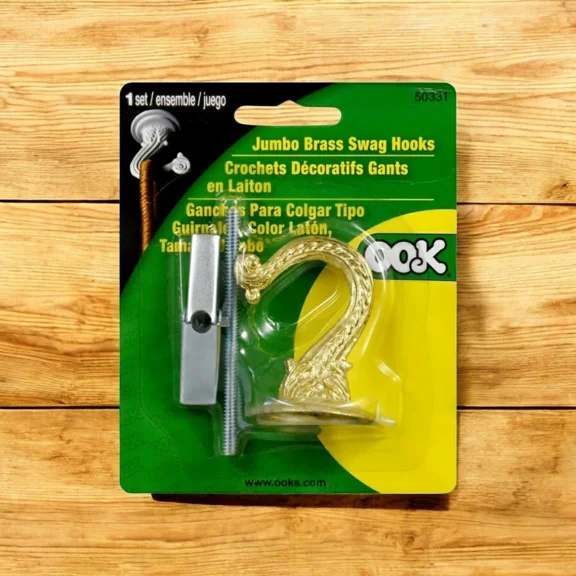 FLINT- Jumbo Brass Swag Hook 30 Lb Capacity 1-1/2 Long