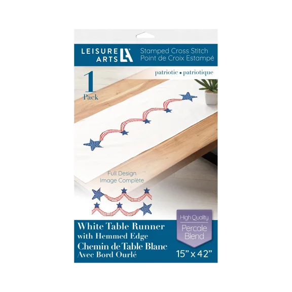 FLINT - Leisure Arts Table Runner 15"X42" Patriotic, Kitchen Table Runner, Embroidery