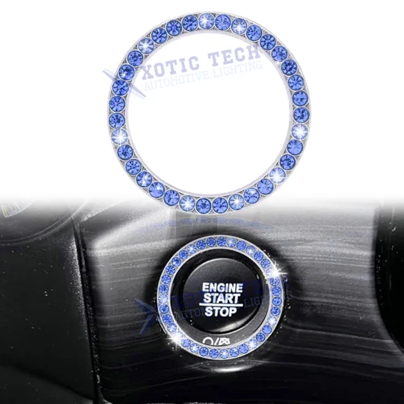 FLINT- Light Blue Key Ignition Starter Knob Bling Ring Emblem Decal Car Accessories