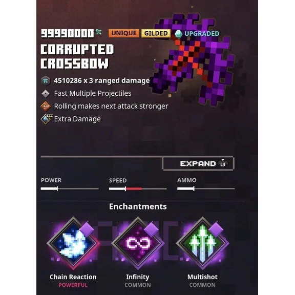 FLINT- Minecraft Dungeons - Corrupted Crossbow Unique Gilded (Xbox)(Ps4)(Switch)(Pc) ??