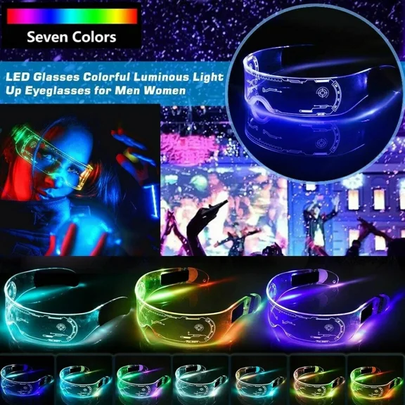 FLINT - Multi Color Cyberpunk Clear Lenses Led Light Visor Glasses Goggles Party Events