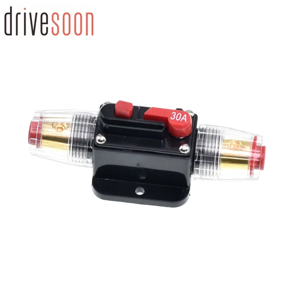 FLINT- New 30 Amp Car Stereo Audio 12V Circuit Breaker Fuse Inline Fits 4 8 Gauge Wire
