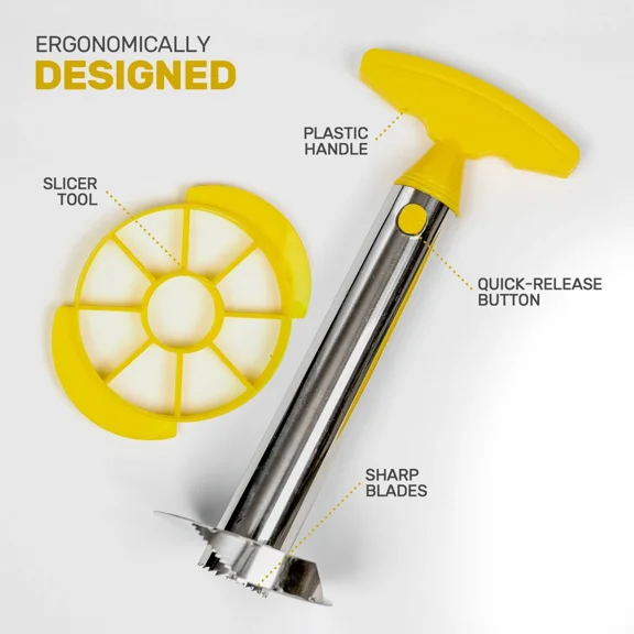 FLINT- Pineapple Corer Cutter Stainless Steel Fruit Peeler Slicer Yellow Stem Tool