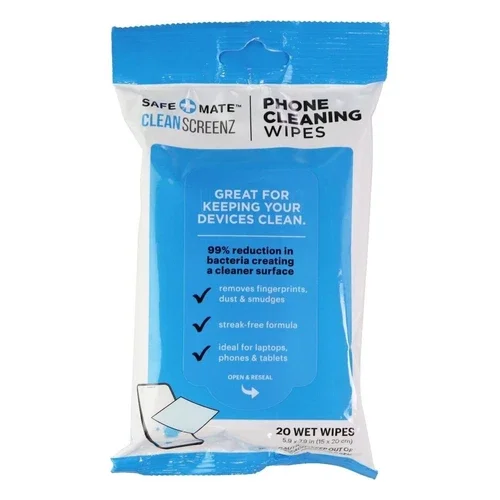 FLINT- Safe+Mate Cleanscreenz Phone Cleaning Wet Wipes - 1 Pack - 20 Individual Wipes