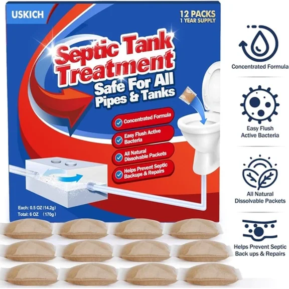 FLINT - Septic Tank Treatment 1/Year Supply Septic Pods 12 Pcs1 Flush Per Month Septi