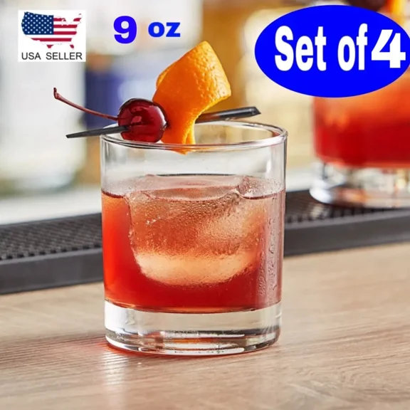 FLINT - Set Of 4 Rocks/Old Fashioned Glass Cocktail Tumbler Whiskey Cups 9 Oz