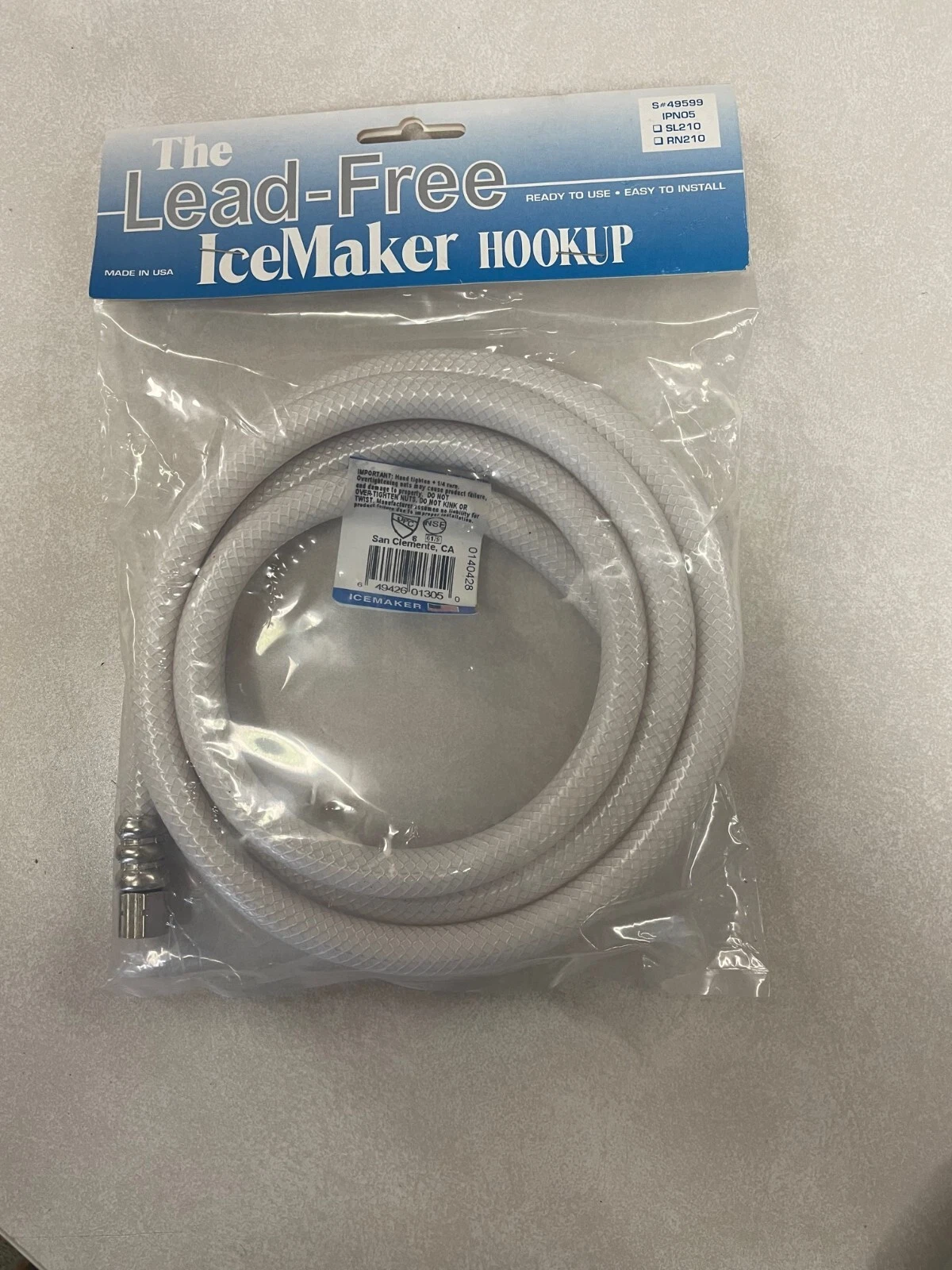 FLINT- The Lead-Free Icemaker Hookup S#49599 5' Water Hose For Ice Maker And Dispenser