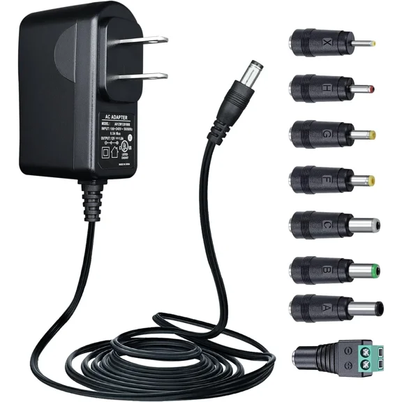 FLINT - Ul Listed 12V 1A 10Ft Power Adapter With 8 Interchangeable Tips, Ac To 1-Pack