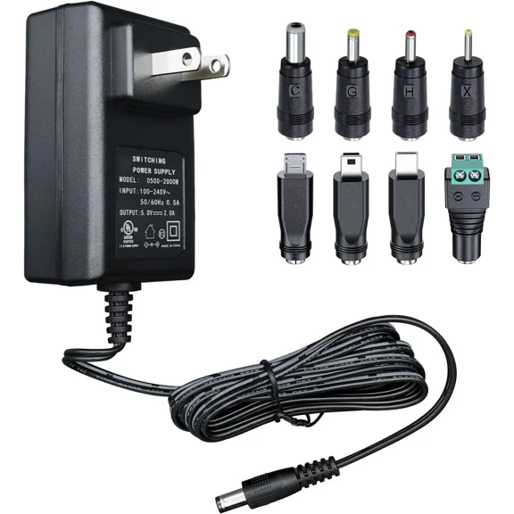 FLINT - Ul Listed 5V 2A 10W Dc Power Supply Adapter With 8 Tips, Ac To 1-Pack