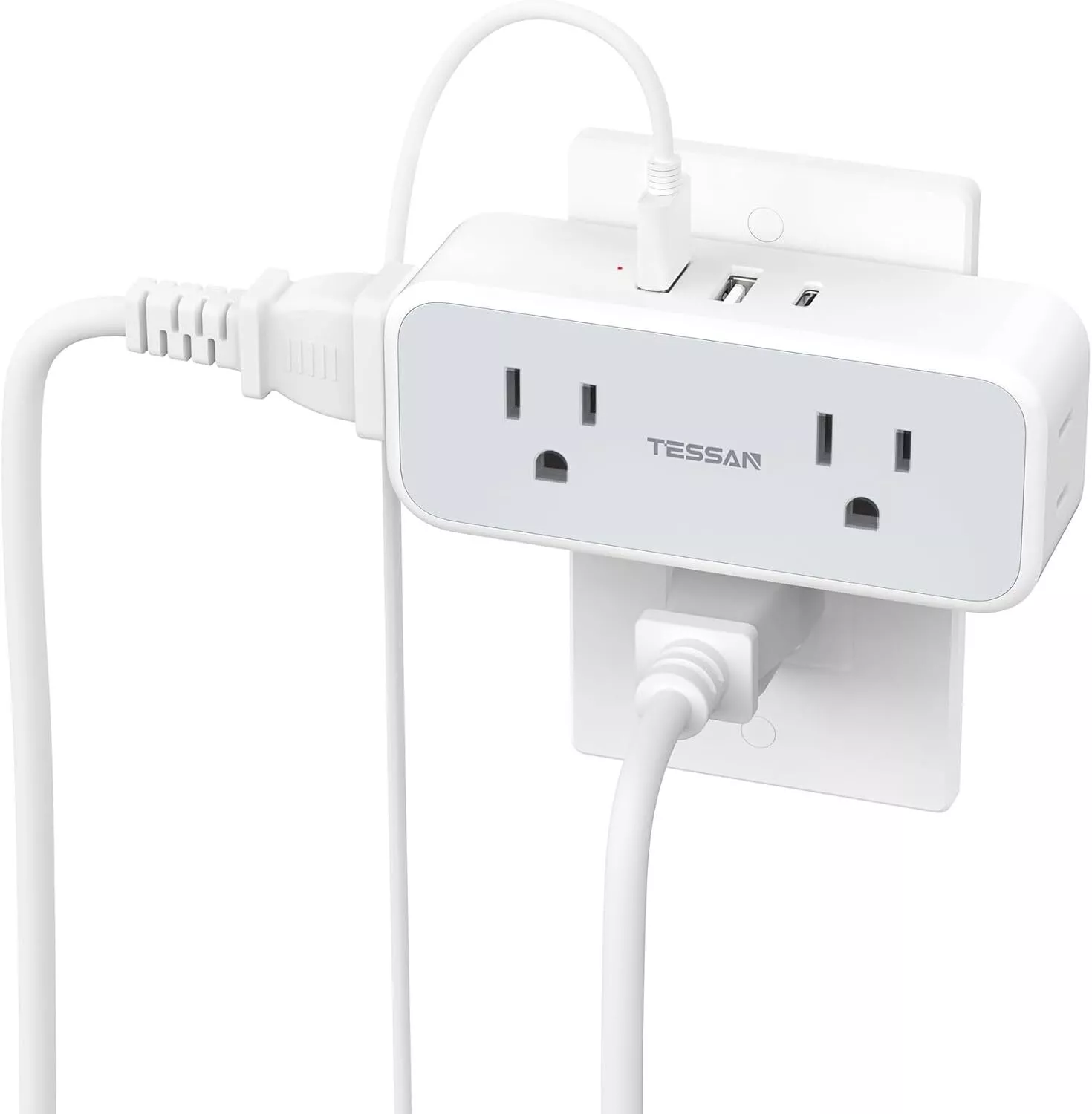 FLINT - Wall Outlet Adapter Extender Surge Protector 4 Outlet 3 Usb(1 Usb C) For Home