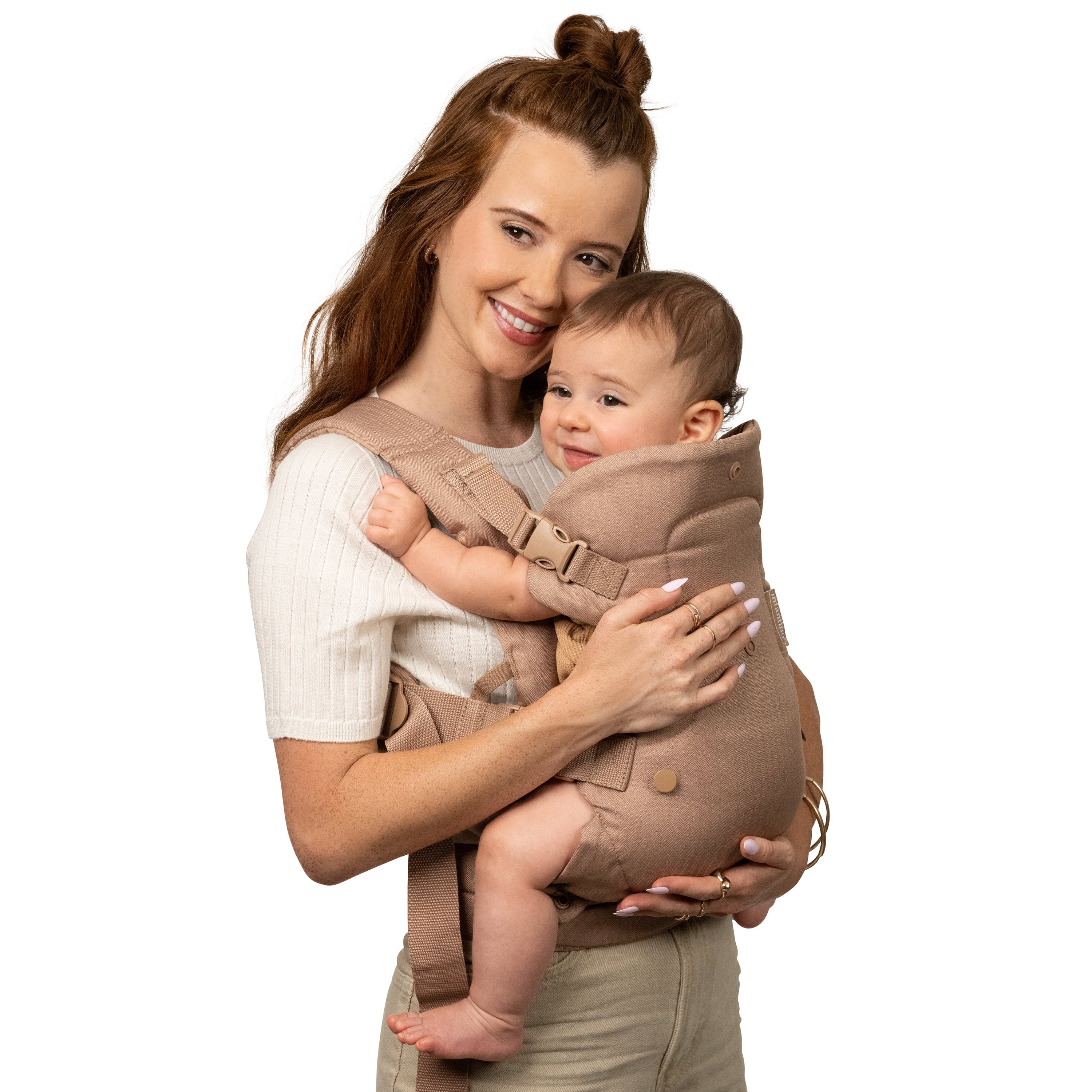 Infantino Flip Luxe 4-in-1 Convertible Baby Carrier, Ergonomic Infant to Toddler Carrier, Updated Lumbar Support, Premium Herringbone Fabric, 7-35 lbs, Unisex, Affogato