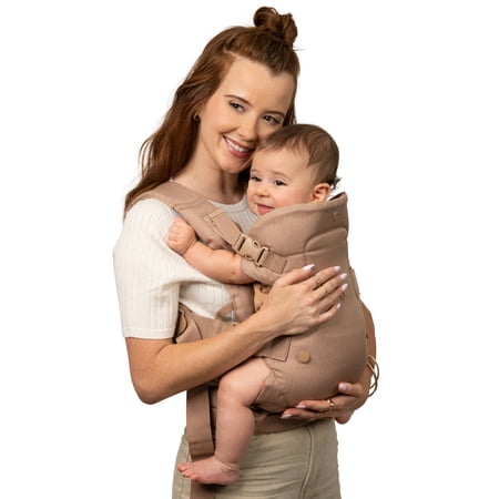 Infantino Flip Luxe 4-in-1 Convertible Baby Carrier, Ergonomic Infant to Toddler Carrier, Updated Lumbar Support, Premium Herringbone Fabric, 7-35 lbs, Unisex, Affogato
