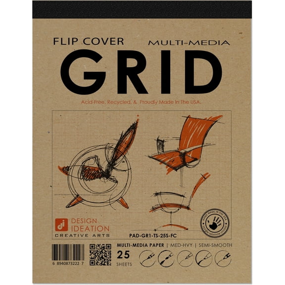 Orange Grid Sketch Pad. Removable Sheets. Mixed Media Paper. Flip Cover. (11" x 8.5") FCP-2550-TS