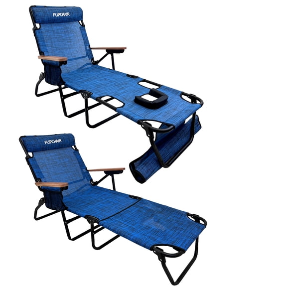 FLIP Face Down Tanning Chaise Lounge Chair with Face & Arm Holes - 4 Legs Support - Textilene Material - 6 Position - Arm Head Rest Pillow - Beach or Home Use - PATENTS Pending, Blue