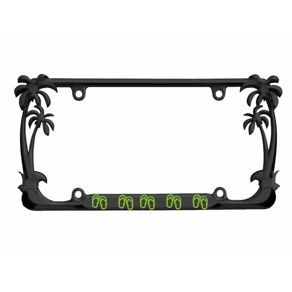 FLIP Flops Design Palm Tree Heavy Duty Metal License Plate Frame Auto License Plate Frame/Car Accessories (Black/Lime Green)