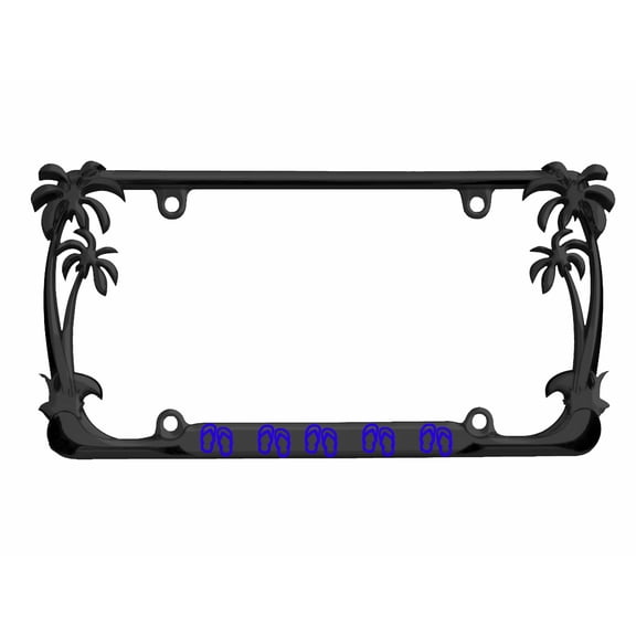 FLIP Flops Design Palm Tree Heavy Duty Metal License Plate Frame Auto License Plate Frame/Car Accessories (Black/line Blue)