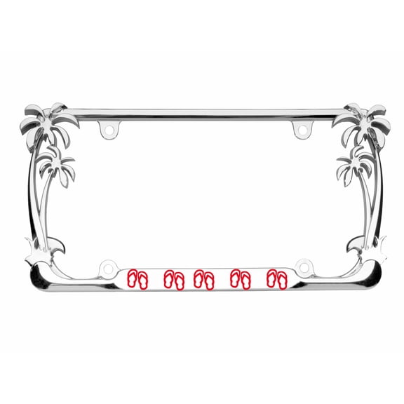 FLIP Flops Design Palm Tree Heavy Duty Metal License Plate Frame Auto License Plate Frame/Car Accessories (Chrome/Red)