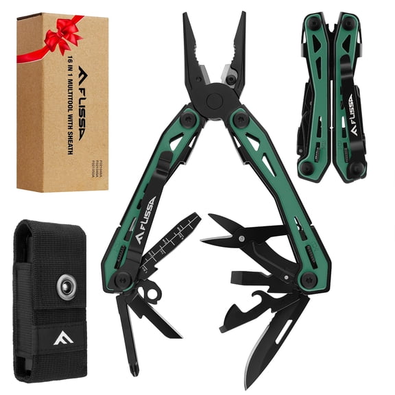 FLISSA 16-in-1 Multi Tool Pliers, Gifts for Men, Stainless Steel EDC Multitool with Pocket Knife, Belt Clip and Oxford Pouch, Self-locking Multipurpose Utility Multi-Tool for Camping Survival Outdoor