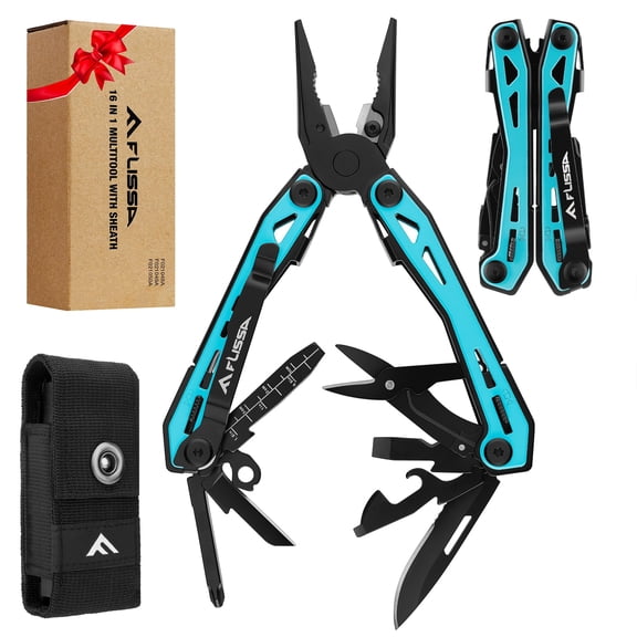 FLISSA 16-in-1 Multi Tool Pliers, Gifts for Men, Stainless Steel EDC Multitool with Pocket Knife, Belt Clip and Oxford Pouch, Self-locking Multipurpose Utility Multi-Tool for Camping Survival Outdoor