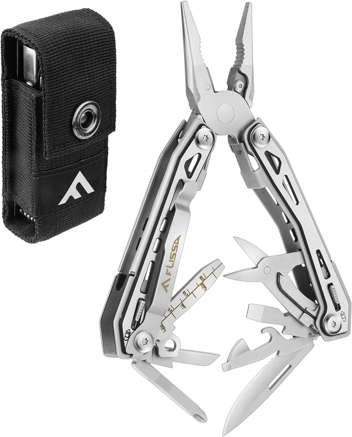 FLISSA 16in1 Stainless Steel Multi Tool, EDC Multitool with Pocket