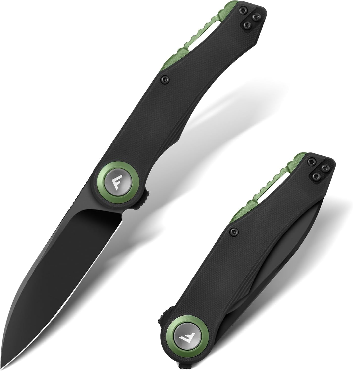 FLISSA Button Lock Folding Knife, 3.1" D2 Steel Blade EDC Pocket Knife with G10 Handle, Flipper, Belt Clip, Bearings for Outdoor Camping, Hiking, Fishing, Hunting, Gift for Men & Women (Green)