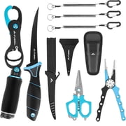 FLISSA Fishing Tool Kit with Fish Gripper, Scale, Fillet Knife, Pliers, Hook Remover & Scissors, Saltwater-Resistant Gear with Safety Coiled Lanyard