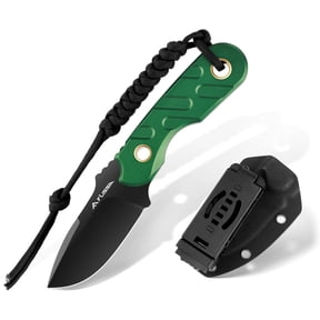 FLISSA Fixed Blade Knife, 7 Inch Full Tang Hunting Knife with Kydex Sheath and Emergency Rope, Tactical Knife for Camping, Hiking(Green)