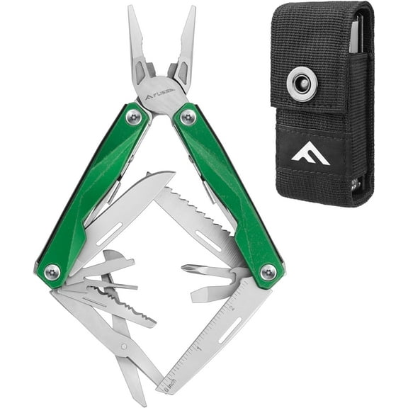 FLISSA 16-in-1 Multitool, Stainless Steel EDC Tool with Knife, Screwdriver, Pliers, Safety Lock & Sheath for Camping & Outdoor Use
