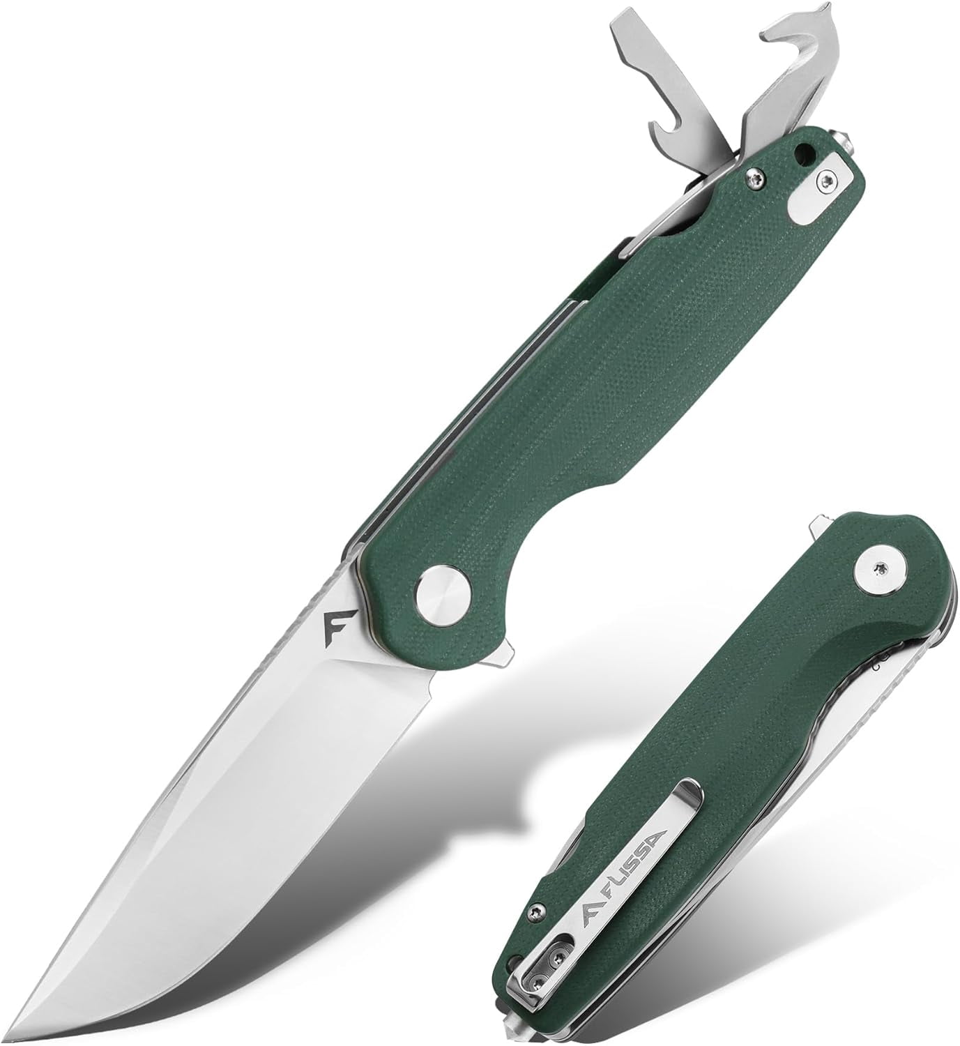 FLISSA Multitool Pocket Knife, 3.3" D2 Blade with G10 Handle, Liner Lock Folding Knife with Glass Breaker, Screwdrivers, Bottle Opener & Rope Cutter for EDC, Survival, Camping, Hiking