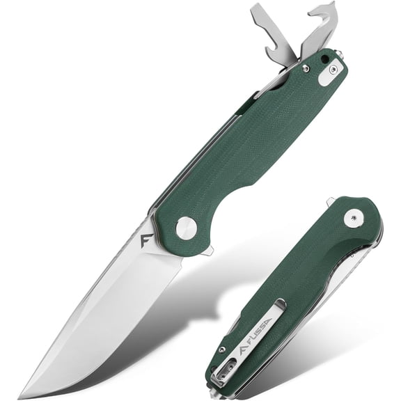 FLISSA Multitool Pocket Knife, 3.3" D2 Blade with G10 Handle, Liner Lock Folding Knife with Glass Breaker, Screwdrivers, Bottle Opener & Rope Cutter for EDC, Survival, Camping, Hiking