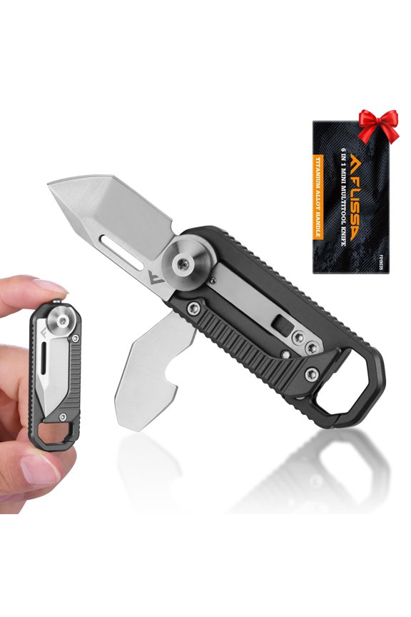 Pocket Knife, 6-in-1 EDC Keychain Multitool, Mini Multitool Knife with Safety Lock, Premium Titanium Alloy Design for Everyday Carry, Camping, Outdoor, and Gift