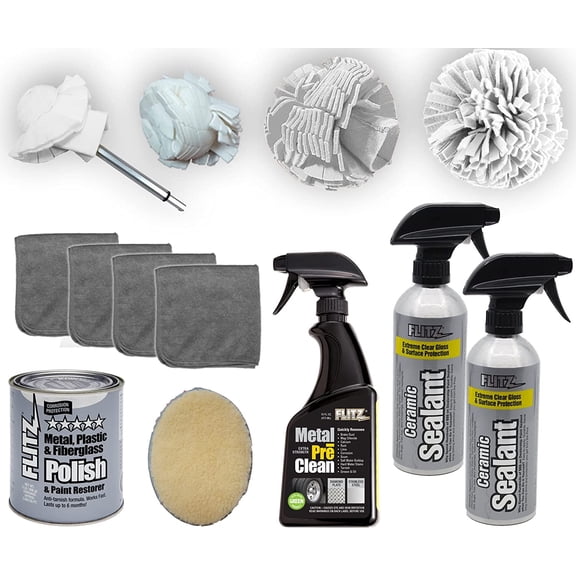 FLITZ Metal Polish, Paint Sealant, Metal Cleaner, Microfibers & Buff Balls, XL
