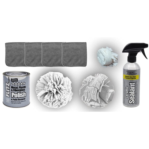 FLITZ Metal Polish, Paint Sealant, Microfiber Polishing Cloths & Buff Balls, Large Retail Kit