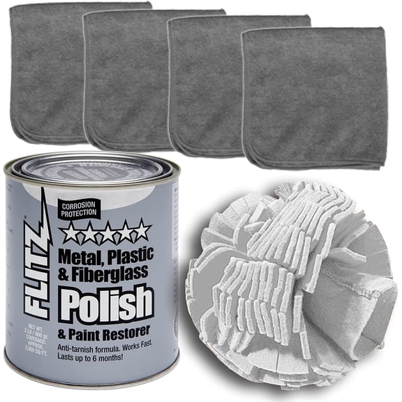 FLITZ Metal Polish with Microfiber Cleaning Cloth and Puff Ball, Small Retail Kit